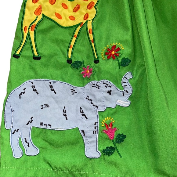 Girls Safari Zoo Animal Embroidered Appliqué Tie Strap Green Vacation Dress - Picture 3 of 6